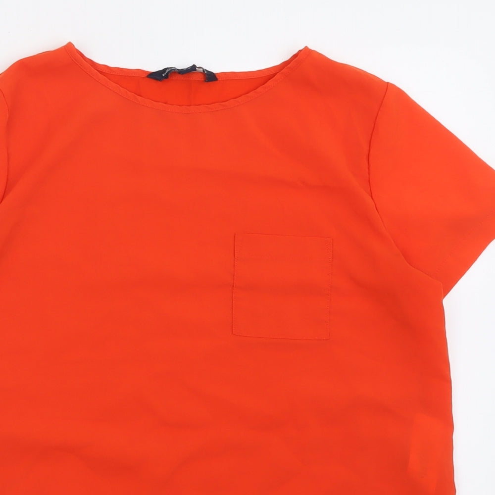French Connection Womens Orange  Polyester Basic T-Shirt Size XS Crew Neck