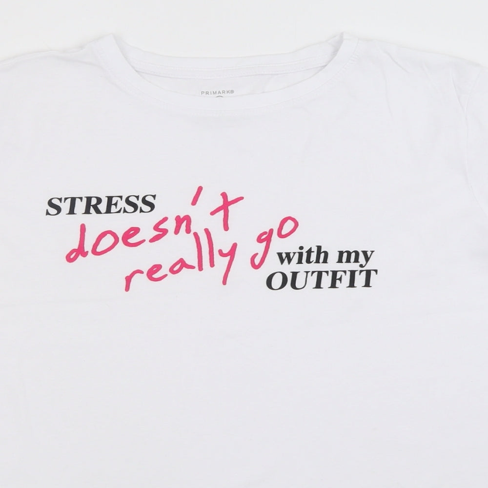 Primark Womens White  Cotton Basic T-Shirt Size XL Crew Neck - stress doesnt really go with my outfit