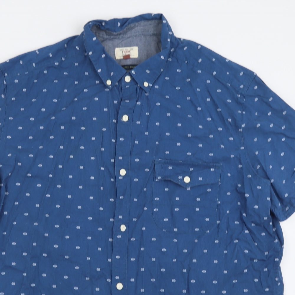NEXT Mens Blue Geometric Cotton  Button-Up Size 2XL Collared Button