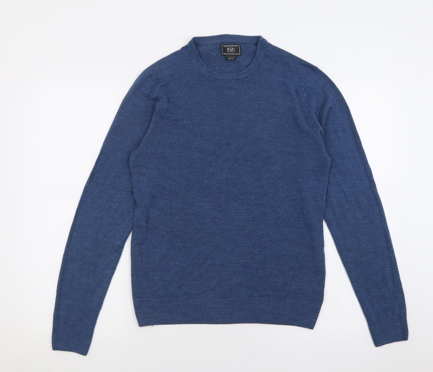 F&F Mens Blue Crew Neck  Acrylic Pullover Jumper Size S