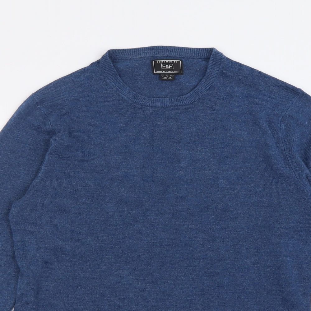 F&F Mens Blue Crew Neck  Acrylic Pullover Jumper Size S