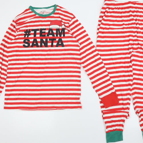 Made By Elves Mens Red Striped Cotton  Pyjama Set Size M  Pullover - Team Santa