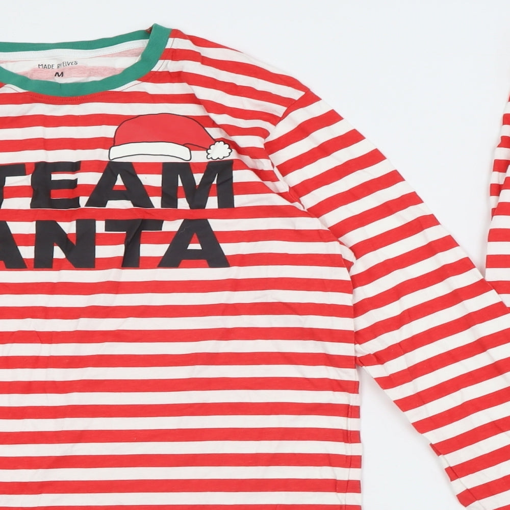 Made By Elves Mens Red Striped Cotton  Pyjama Set Size M  Pullover - Team Santa