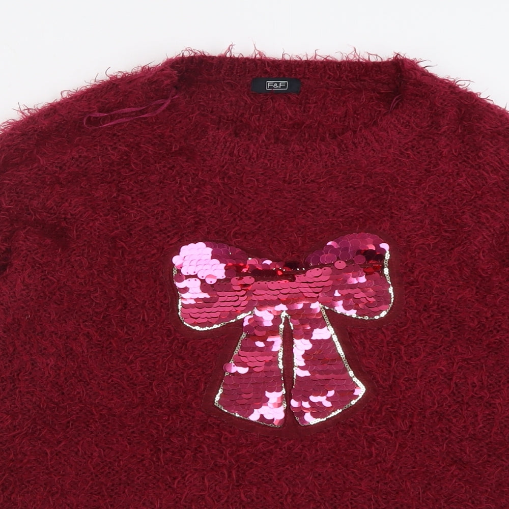 F&F Womens Purple Crew Neck  Polyester Pullover Jumper Size 10