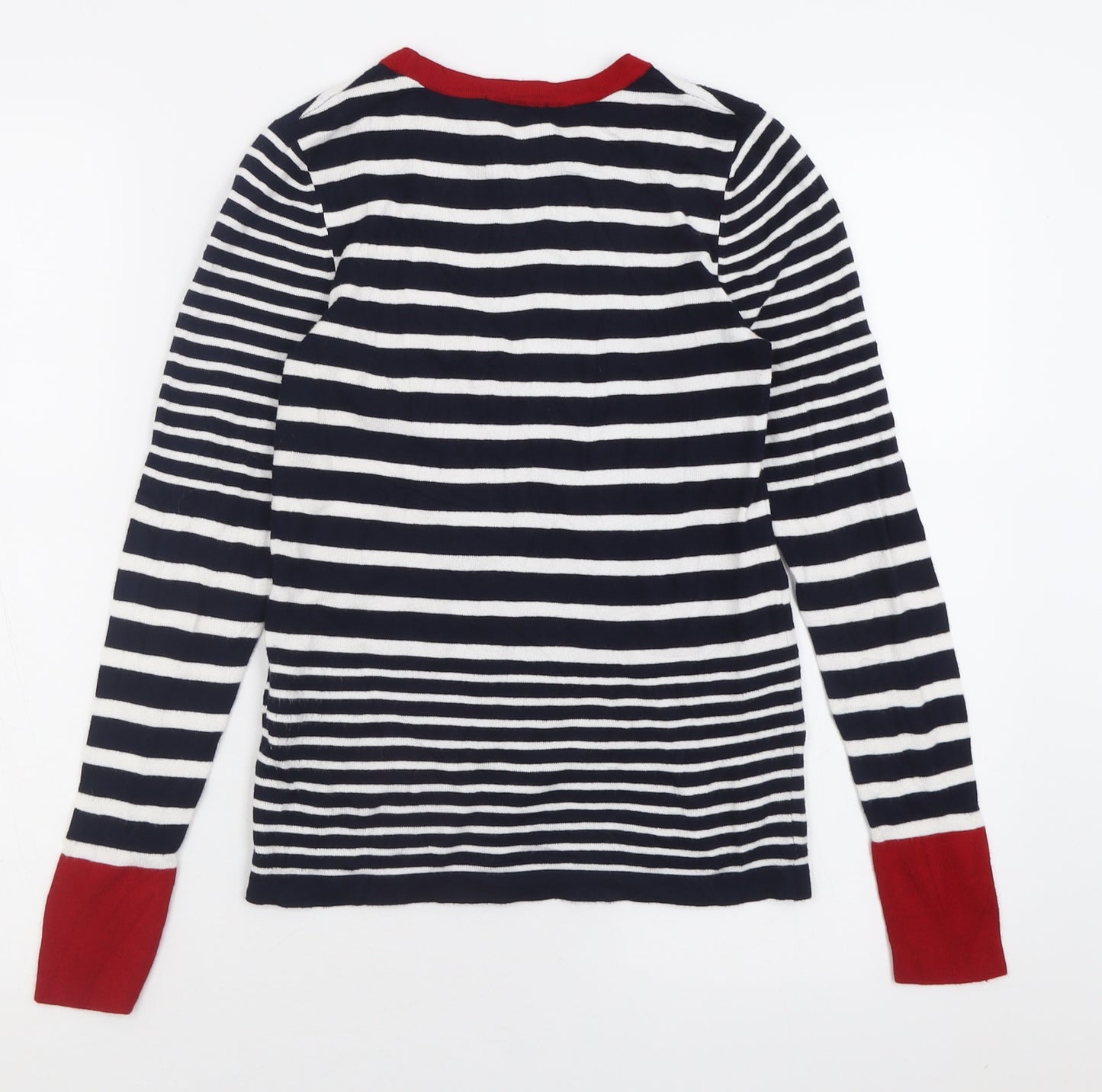 Warehouse Womens Blue Crew Neck Striped Viscose Pullover Jumper Size 8
