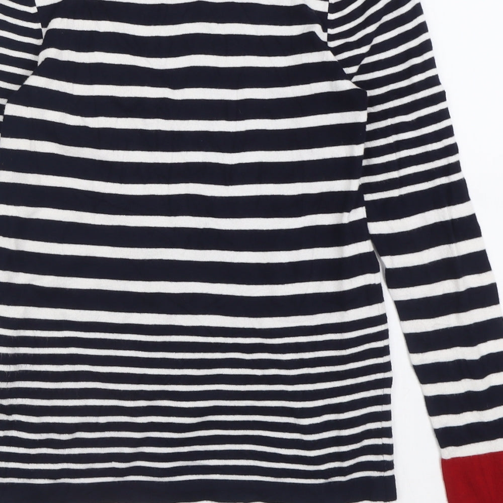 Warehouse Womens Blue Crew Neck Striped Viscose Pullover Jumper Size 8