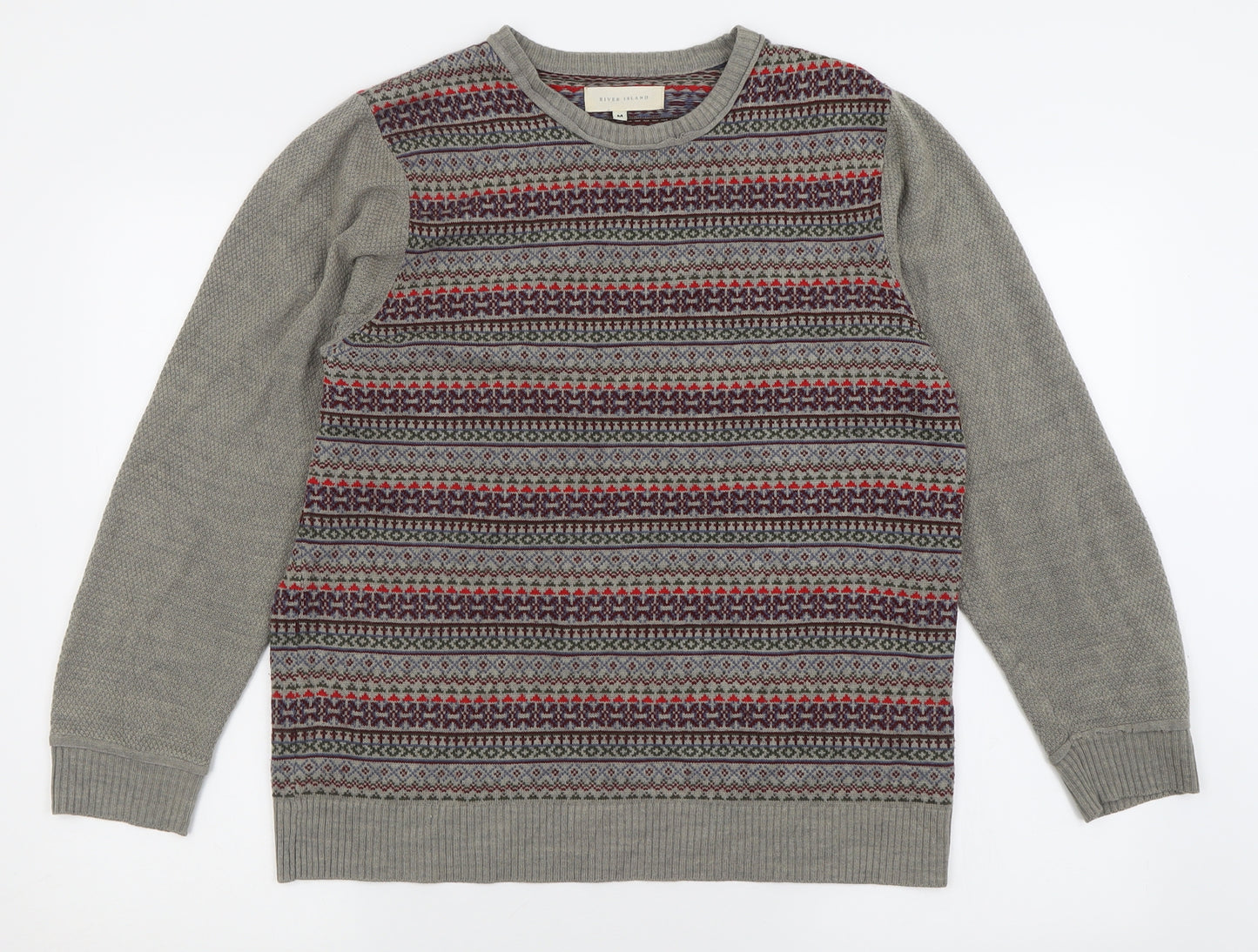 River Island Mens Green Crew Neck Geometric Acrylic Pullover Jumper Size M