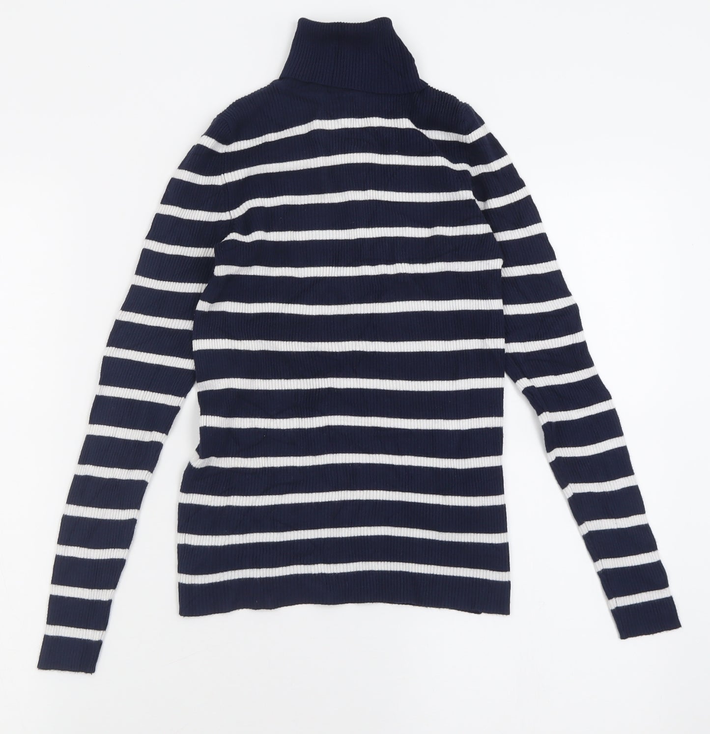Marks and Spencer Womens Blue Roll Neck Striped Viscose Pullover Jumper Size 10