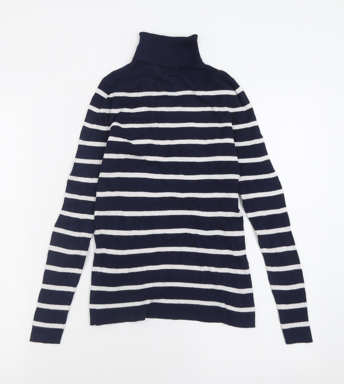 Marks and Spencer Womens Blue Roll Neck Striped Viscose Pullover Jumper Size 10