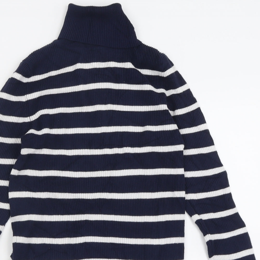 Marks and Spencer Womens Blue Roll Neck Striped Viscose Pullover Jumper Size 10