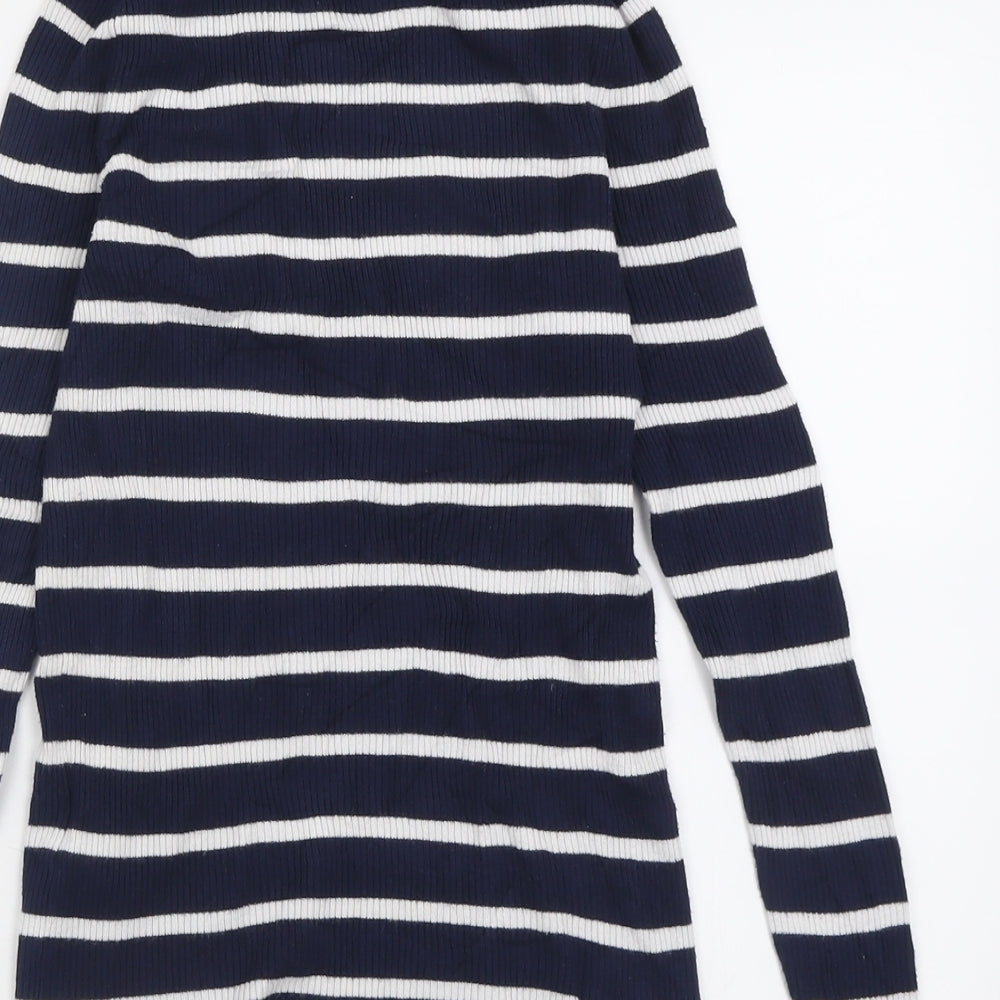 Marks and Spencer Womens Blue Roll Neck Striped Viscose Pullover Jumper Size 10