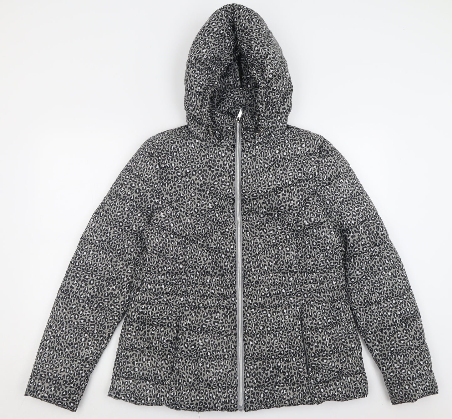 F&F Womens Grey Animal Print  Quilted Coat Size 14  Zip