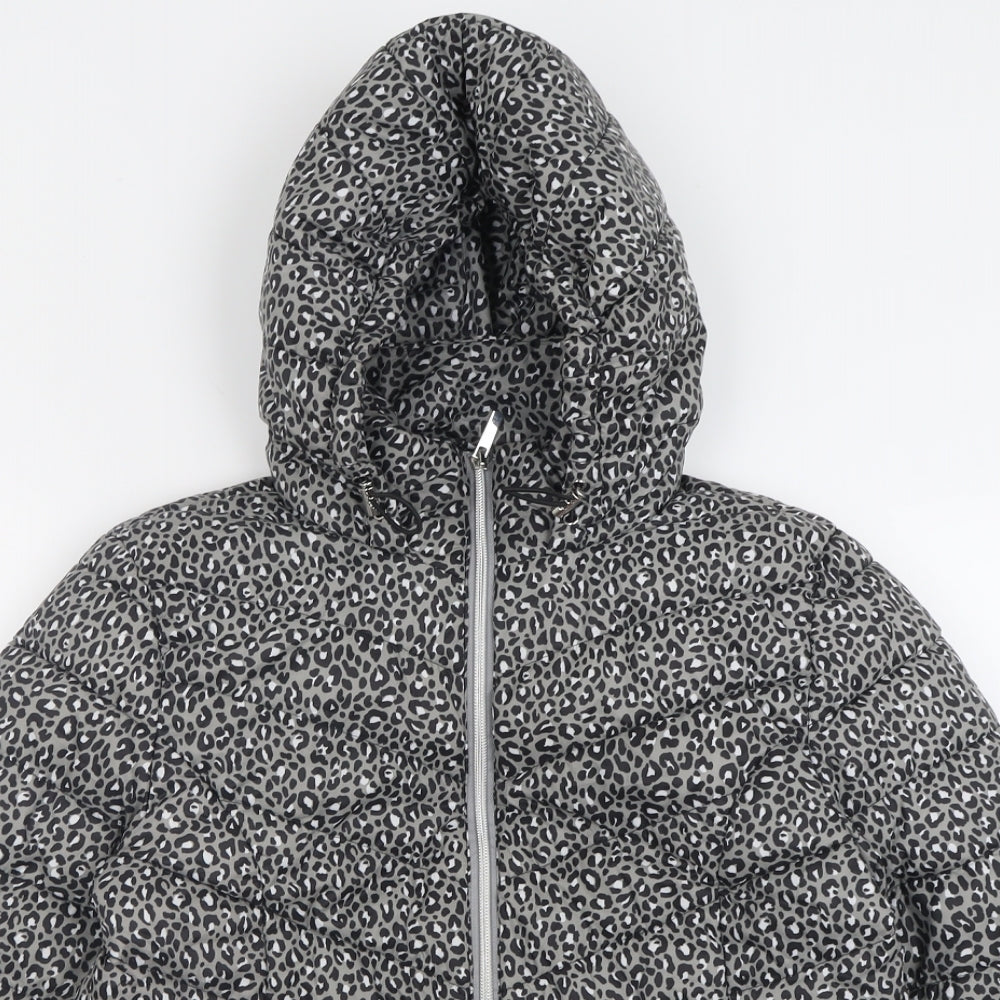 F&F Womens Grey Animal Print  Quilted Coat Size 14  Zip