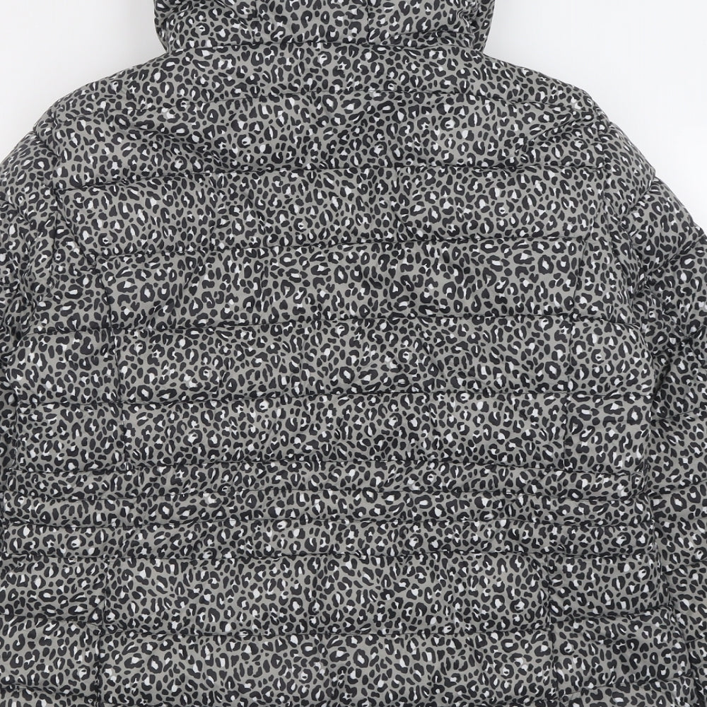 F&F Womens Grey Animal Print  Quilted Coat Size 14  Zip