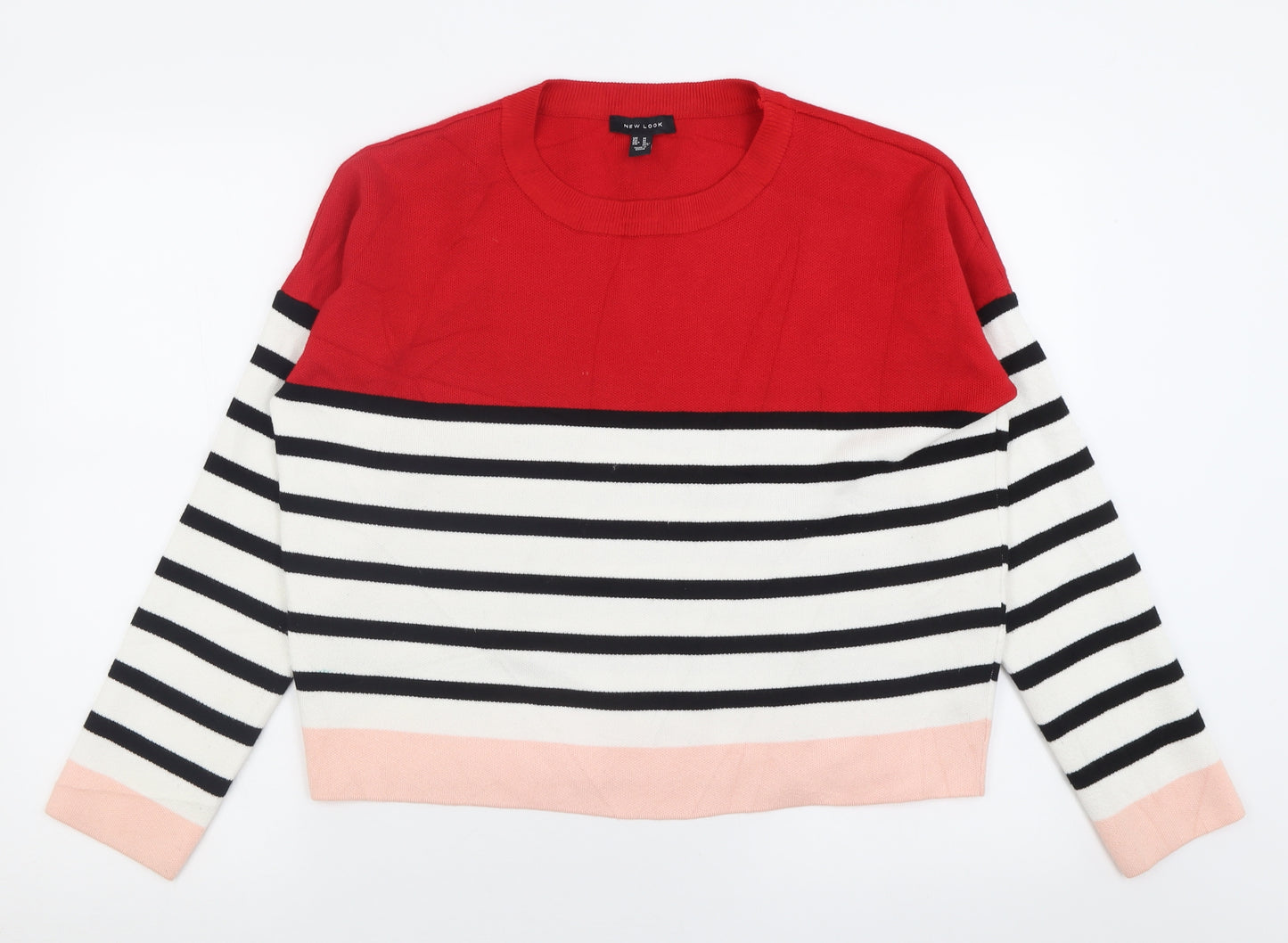 New Look Womens Red Crew Neck Striped Viscose Pullover Jumper Size M