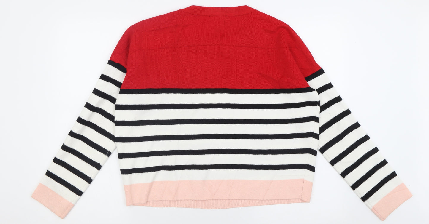 New Look Womens Red Crew Neck Striped Viscose Pullover Jumper Size M