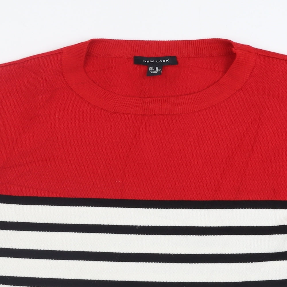 New Look Womens Red Crew Neck Striped Viscose Pullover Jumper Size M