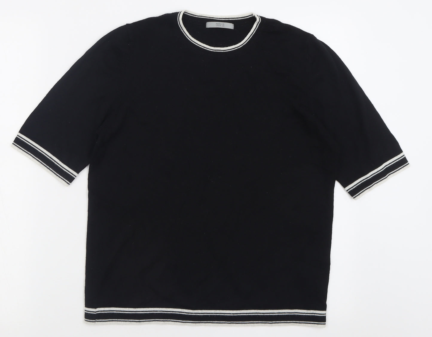 Marks and Spencer Womens Black Crew Neck  Acrylic Pullover Jumper Size 14