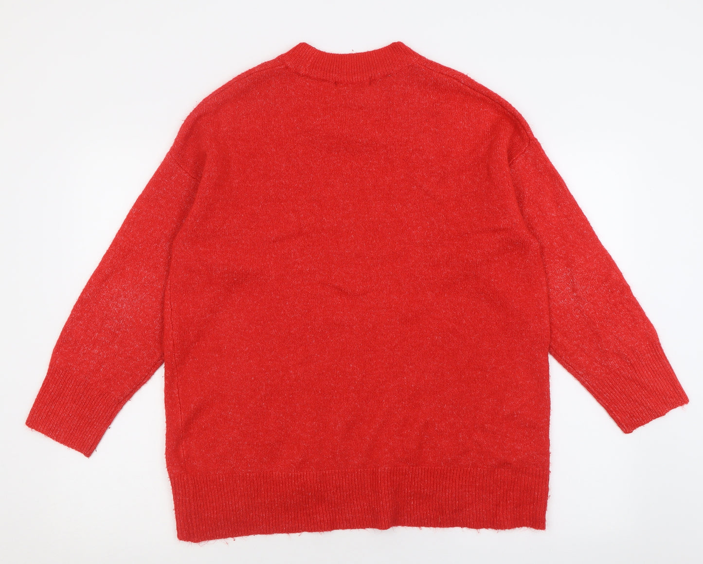 F&F Womens Red Crew Neck  Acrylic Pullover Jumper Size 14