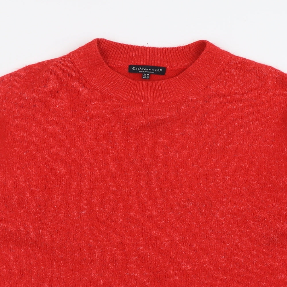 F&F Womens Red Crew Neck  Acrylic Pullover Jumper Size 14