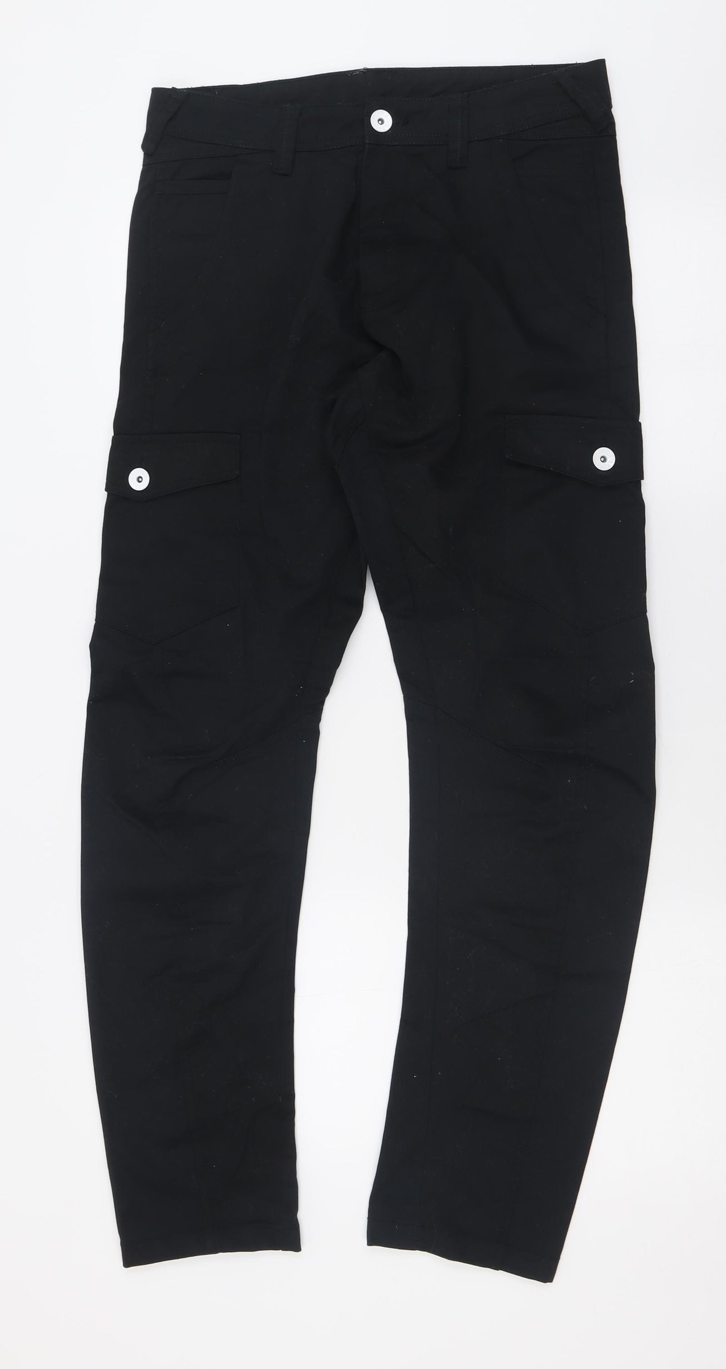 Industrialize Mens Black  Polyester Cargo Trousers Size 32 L30 in Regular Button