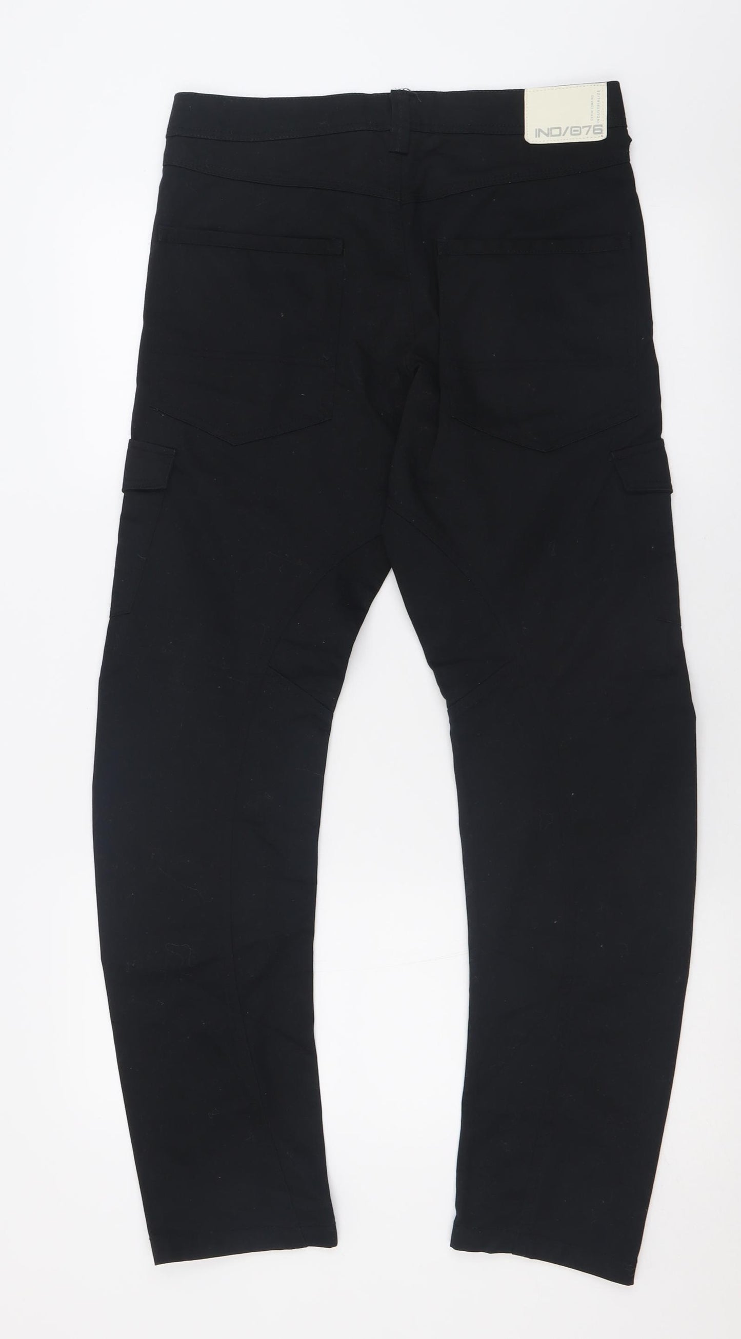 Industrialize Mens Black  Polyester Cargo Trousers Size 32 L30 in Regular Button
