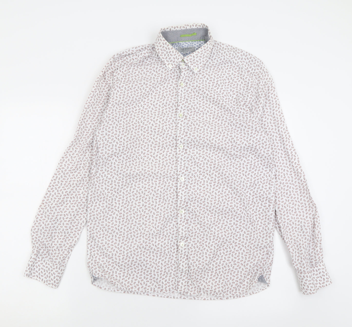 Ted Baker Mens White Geometric Cotton  Button-Up Size L Collared Button