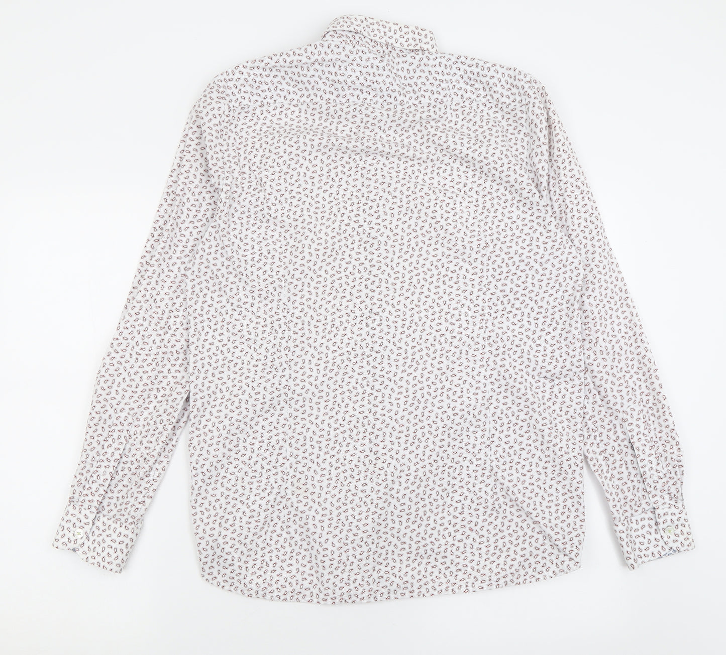 Ted Baker Mens White Geometric Cotton  Button-Up Size L Collared Button