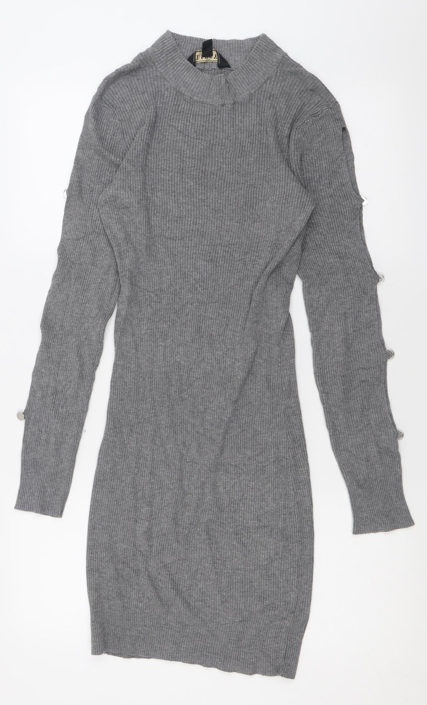 Lipsy Womens Grey  Acrylic Jumper Dress  Size 14  Crew Neck Pullover