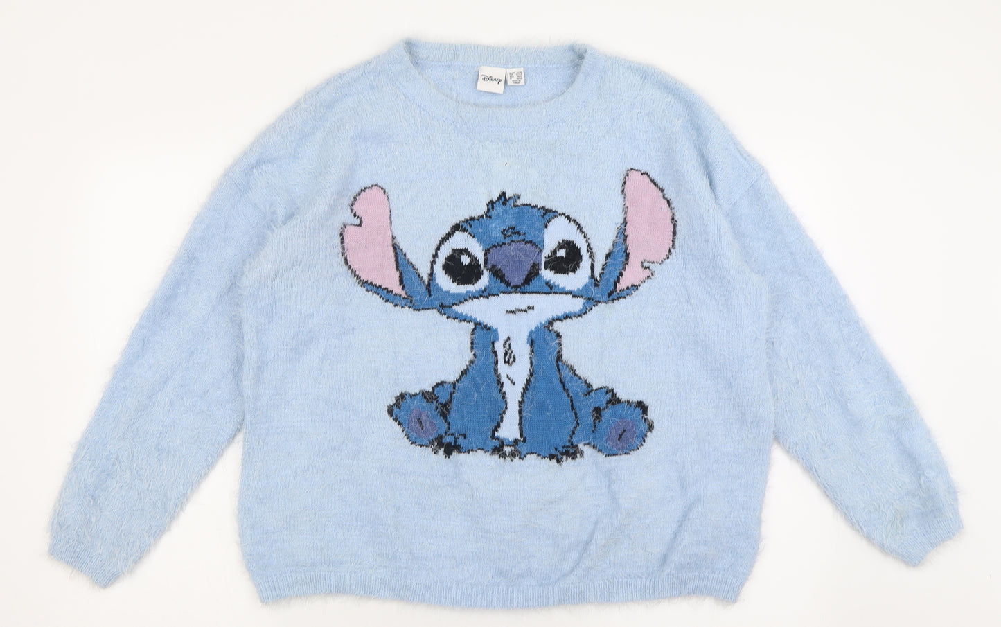 Primark Womens Blue Crew Neck  Nylon Pullover Jumper Size L   - Stitch Disney