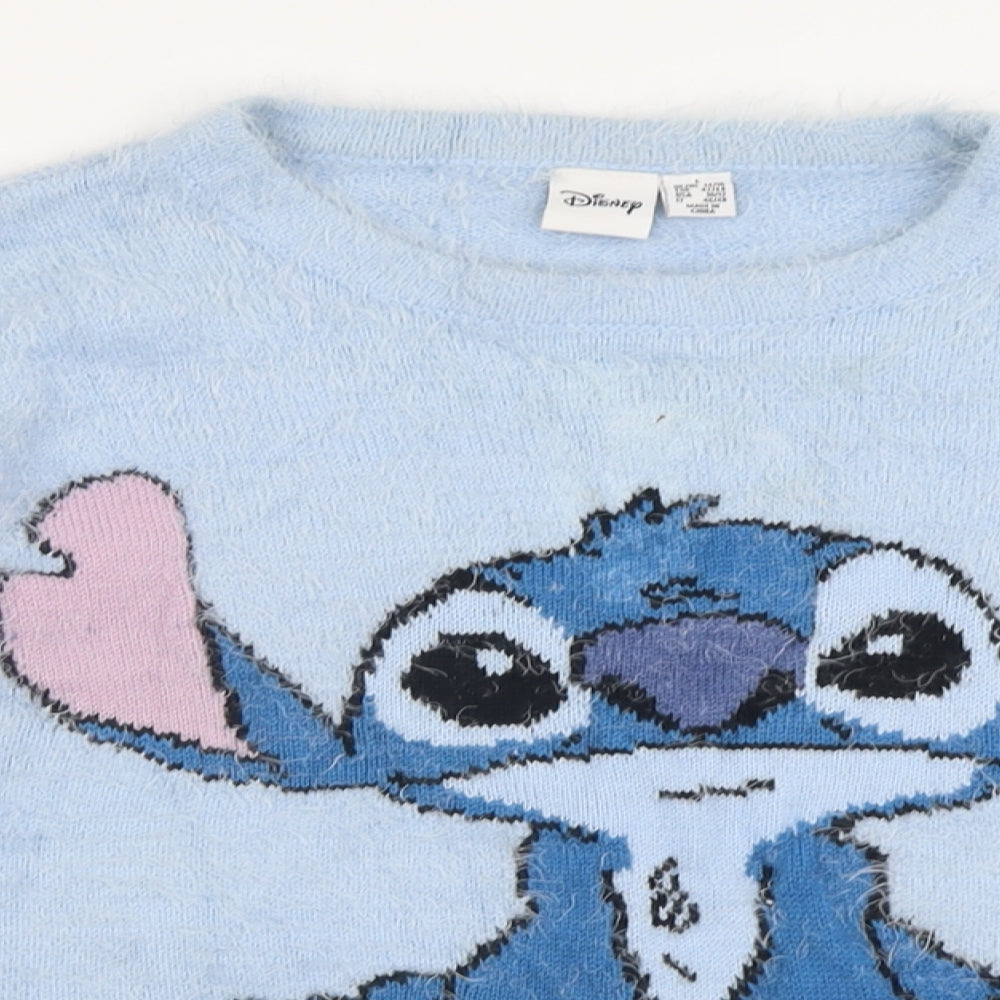 Primark Womens Blue Crew Neck  Nylon Pullover Jumper Size L   - Stitch Disney