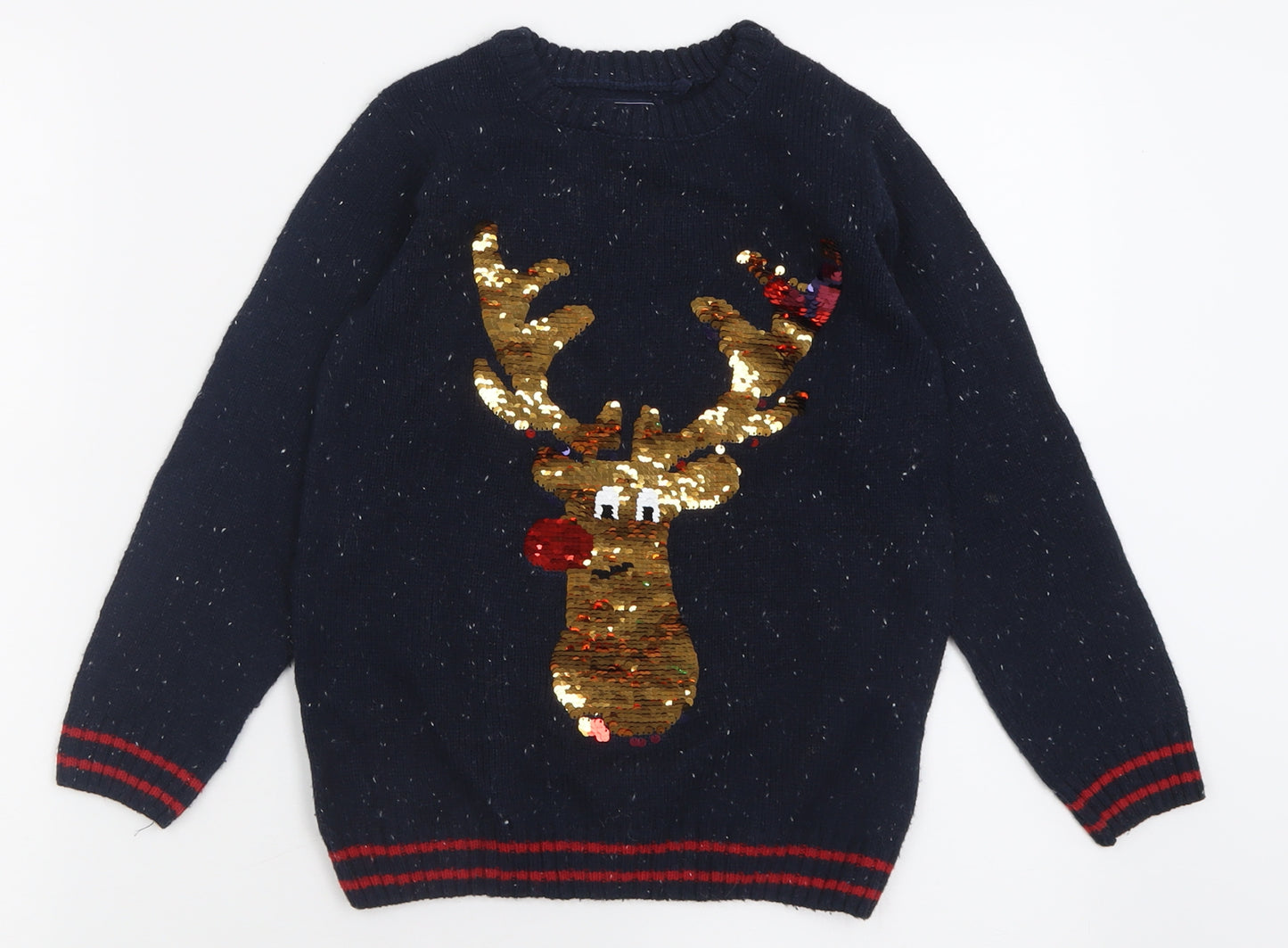 NEXT Boys Blue Crew Neck  Acrylic Pullover Jumper Size 6-7 Years  Pullover - Christmas  Jumper
