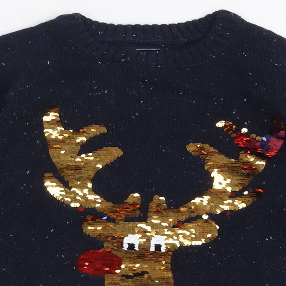 NEXT Boys Blue Crew Neck  Acrylic Pullover Jumper Size 6-7 Years  Pullover - Christmas  Jumper