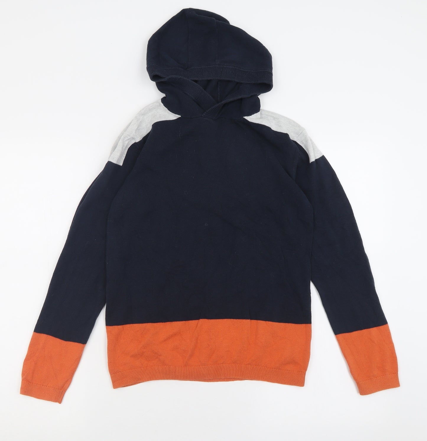 NEXT Boys Blue Striped Cotton Pullover Hoodie Size 12 Years  Pullover