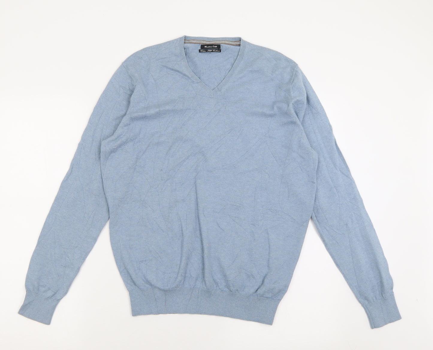 Massimo Dutti Mens Blue V-Neck  Cotton Pullover Jumper Size M