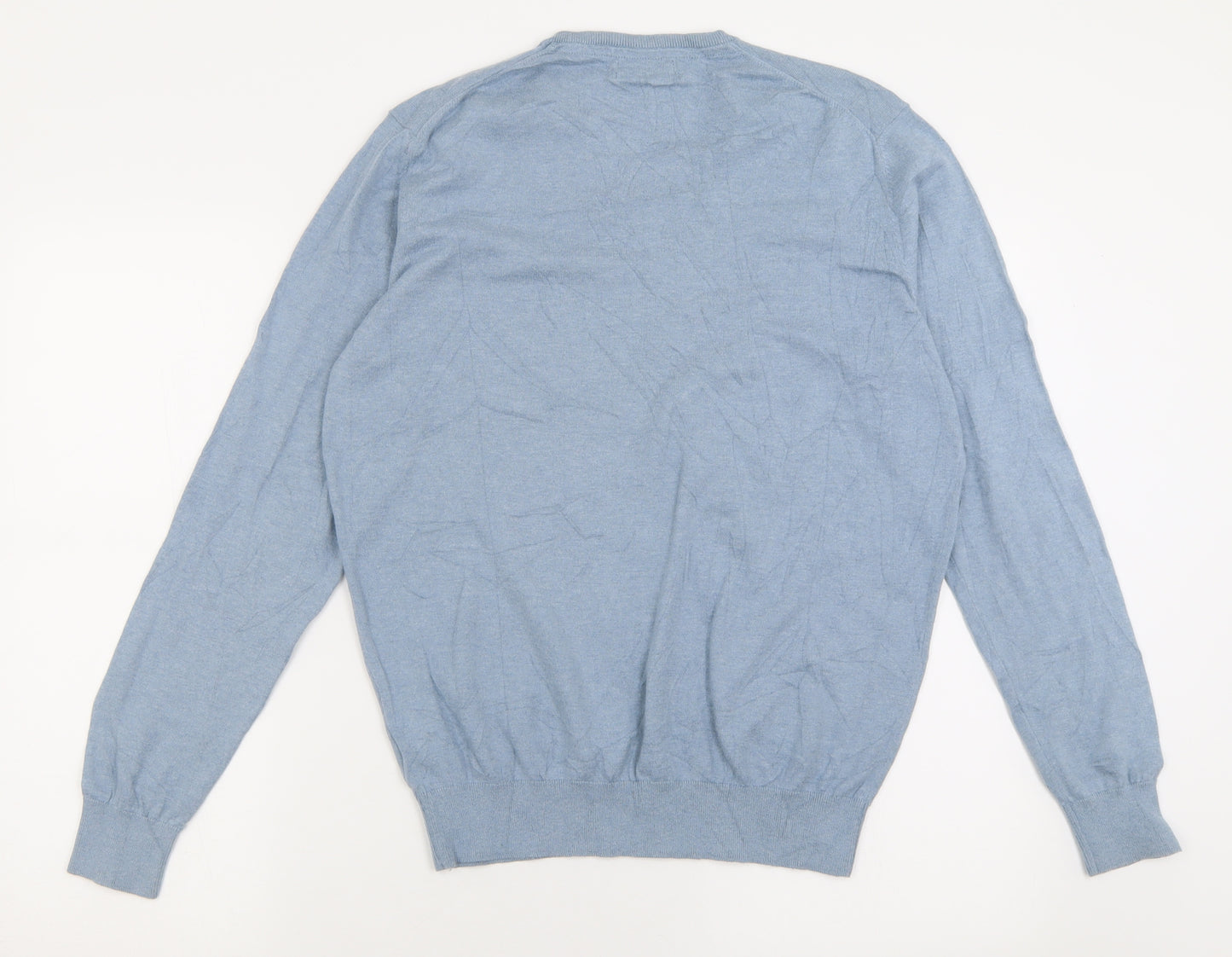 Massimo Dutti Mens Blue V-Neck  Cotton Pullover Jumper Size M