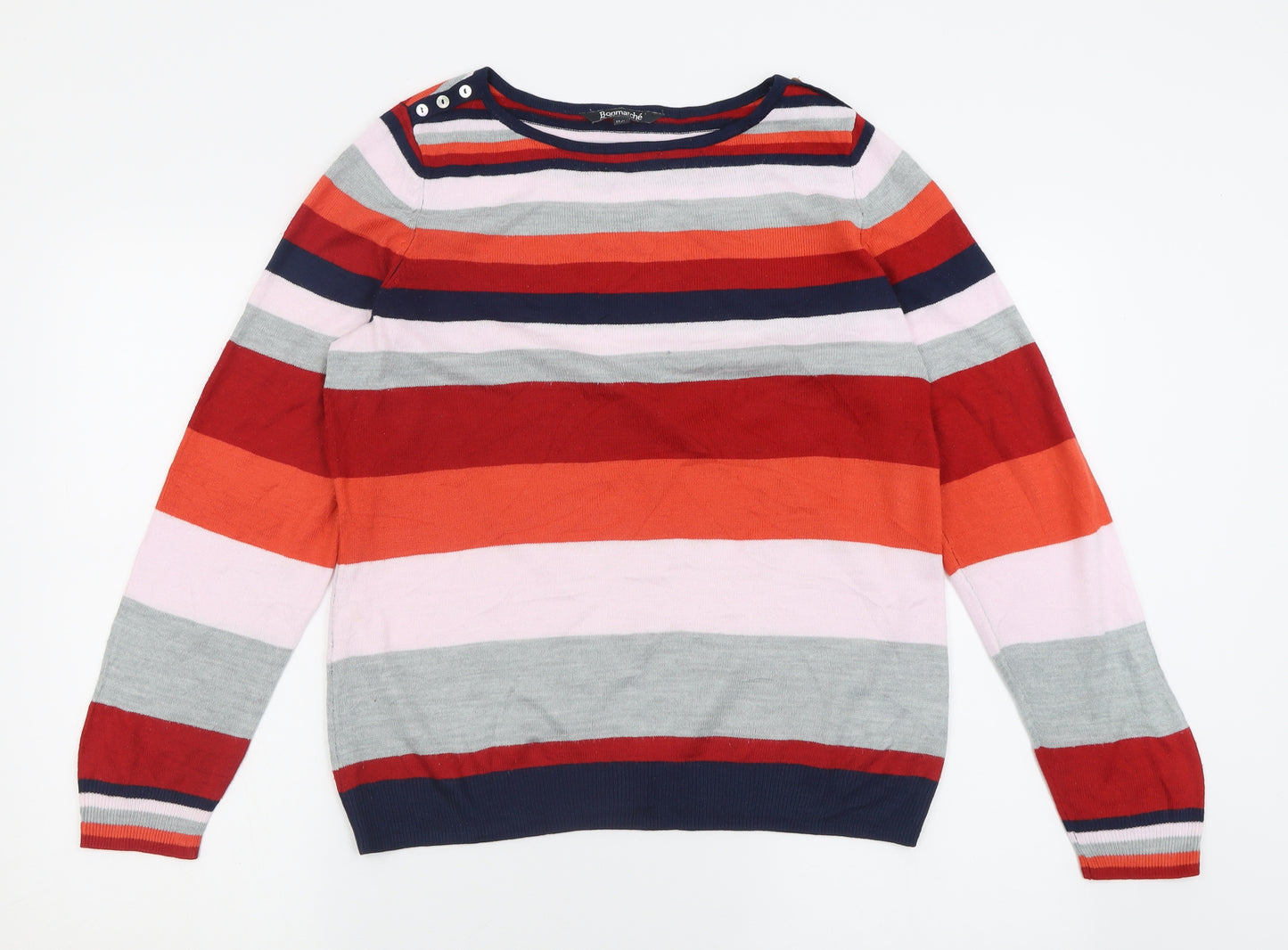 Bonmarché Womens Multicoloured Boat Neck Striped Acrylic Pullover Jumper Size 12