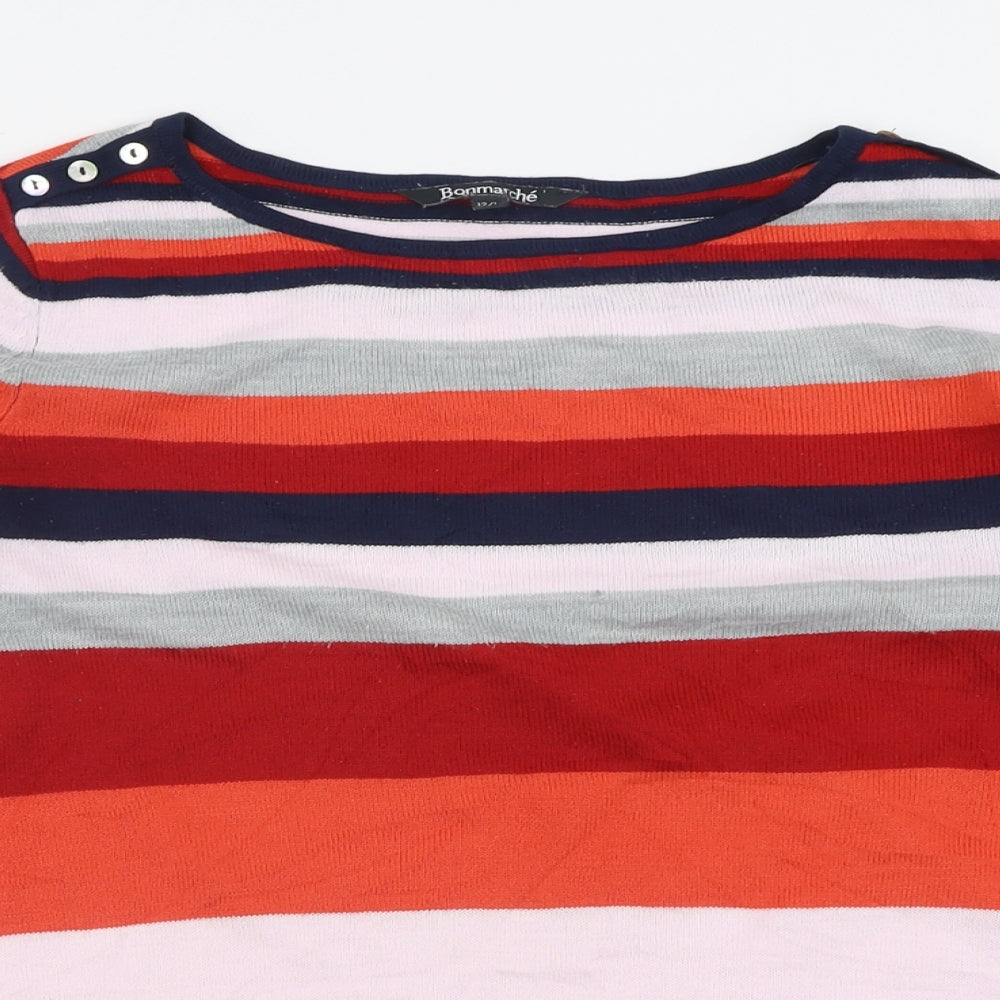 Bonmarché Womens Multicoloured Boat Neck Striped Acrylic Pullover Jumper Size 12
