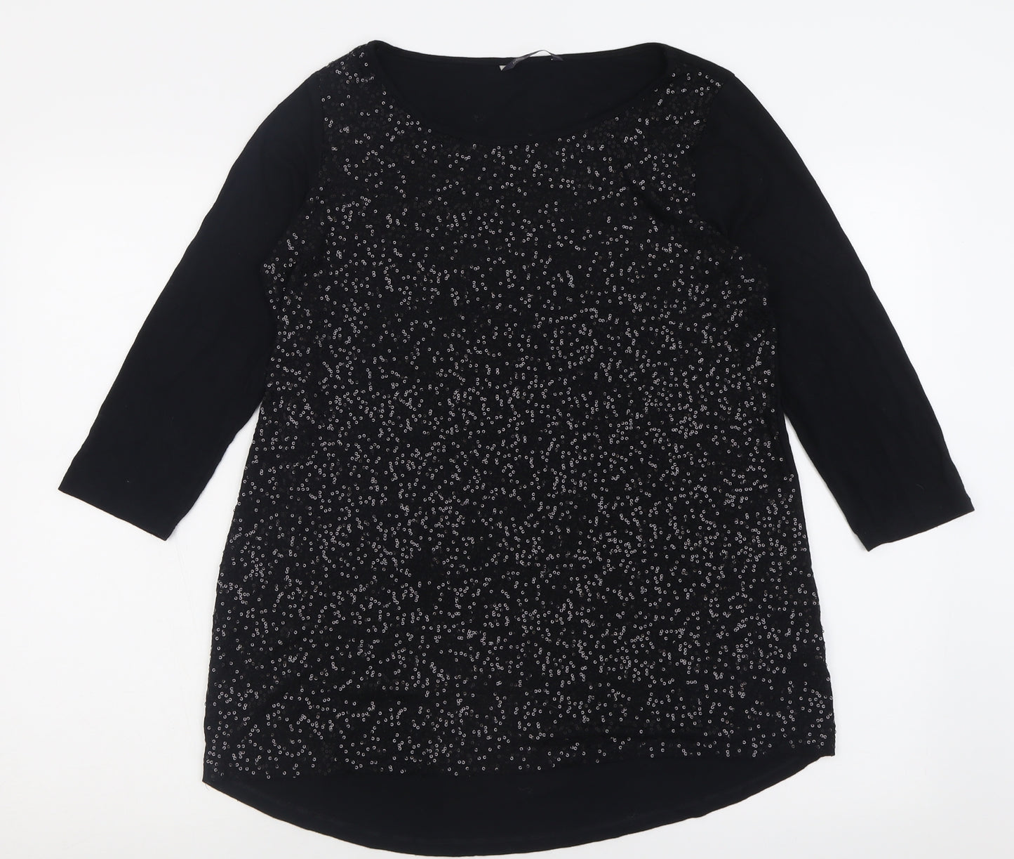 Marks and Spencer Womens Black  Viscose Basic T-Shirt Size 14 Crew Neck