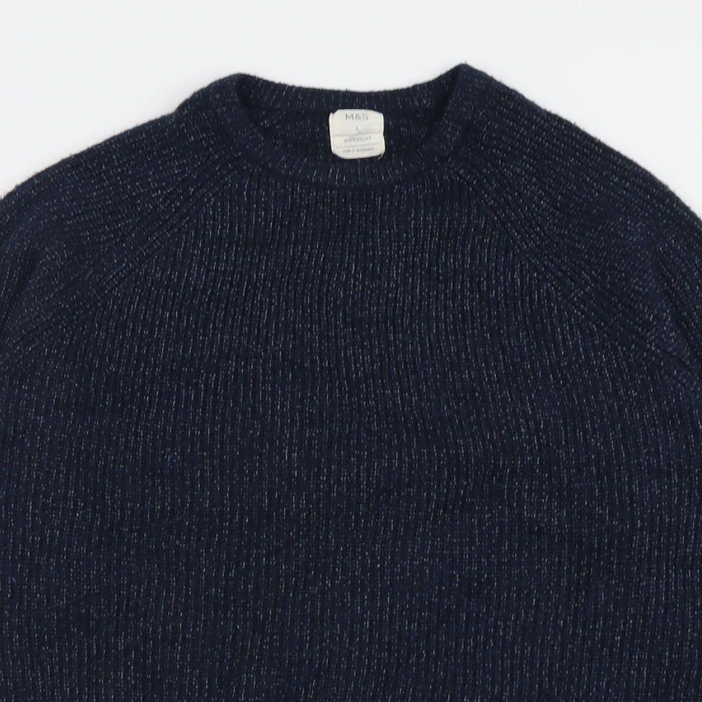 Marks and Spencer Mens Blue Crew Neck  Polyamide Pullover Jumper Size L