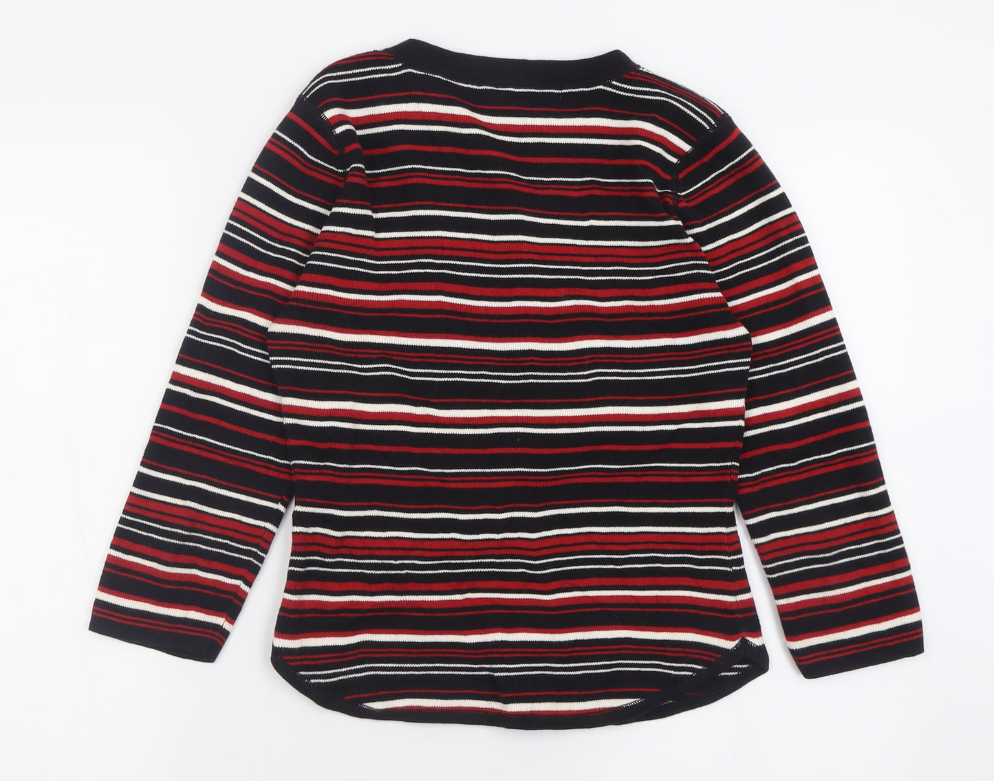 Principles Womens Red V-Neck Striped Cotton Pullover Jumper Size 12