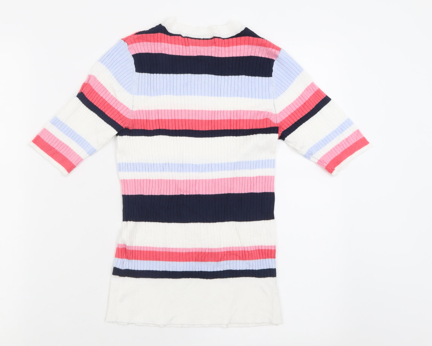 Marks and Spencer Womens Multicoloured Striped Viscose Basic T-Shirt Size 8 Crew Neck