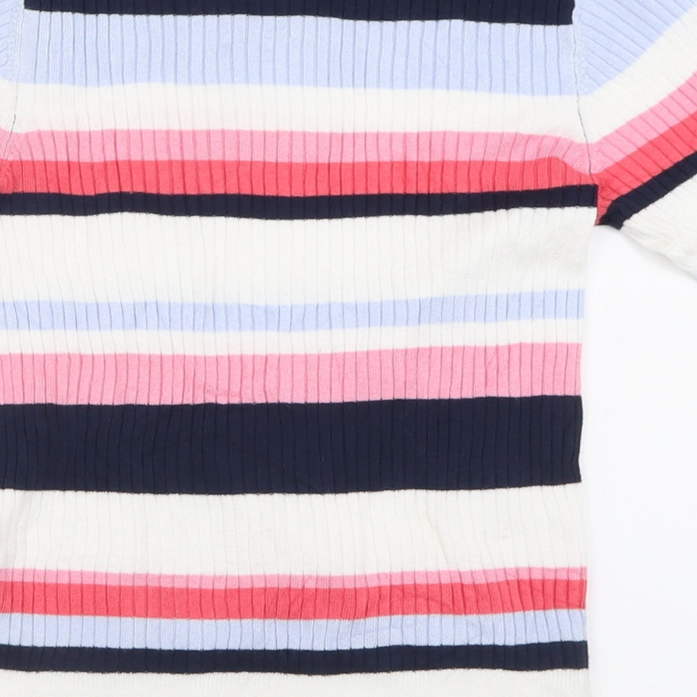 Marks and Spencer Womens Multicoloured Striped Viscose Basic T-Shirt Size 8 Crew Neck