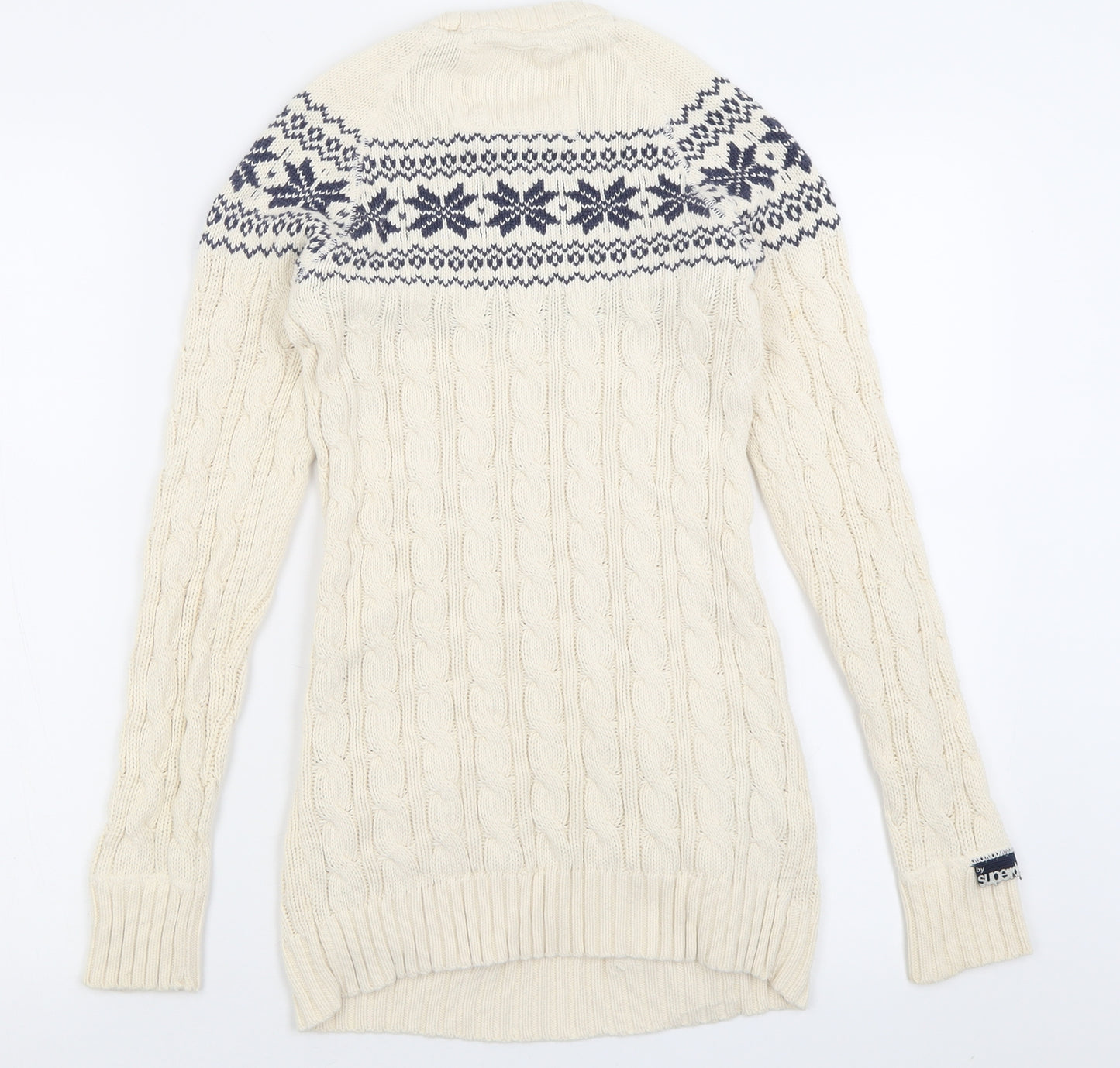 Superdry Womens White Crew Neck Geometric Cotton Pullover Jumper Size XS