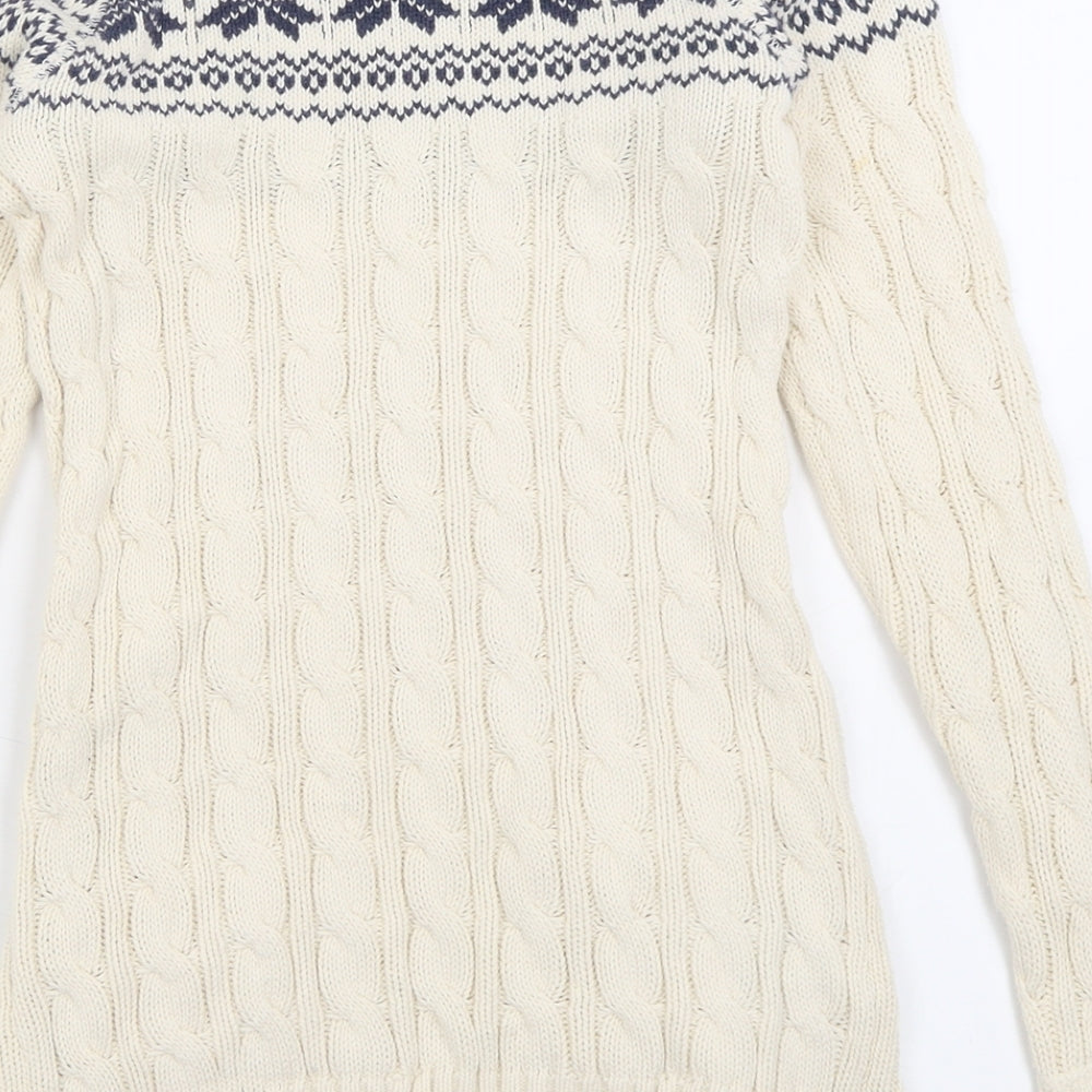 Superdry Womens White Crew Neck Geometric Cotton Pullover Jumper Size XS