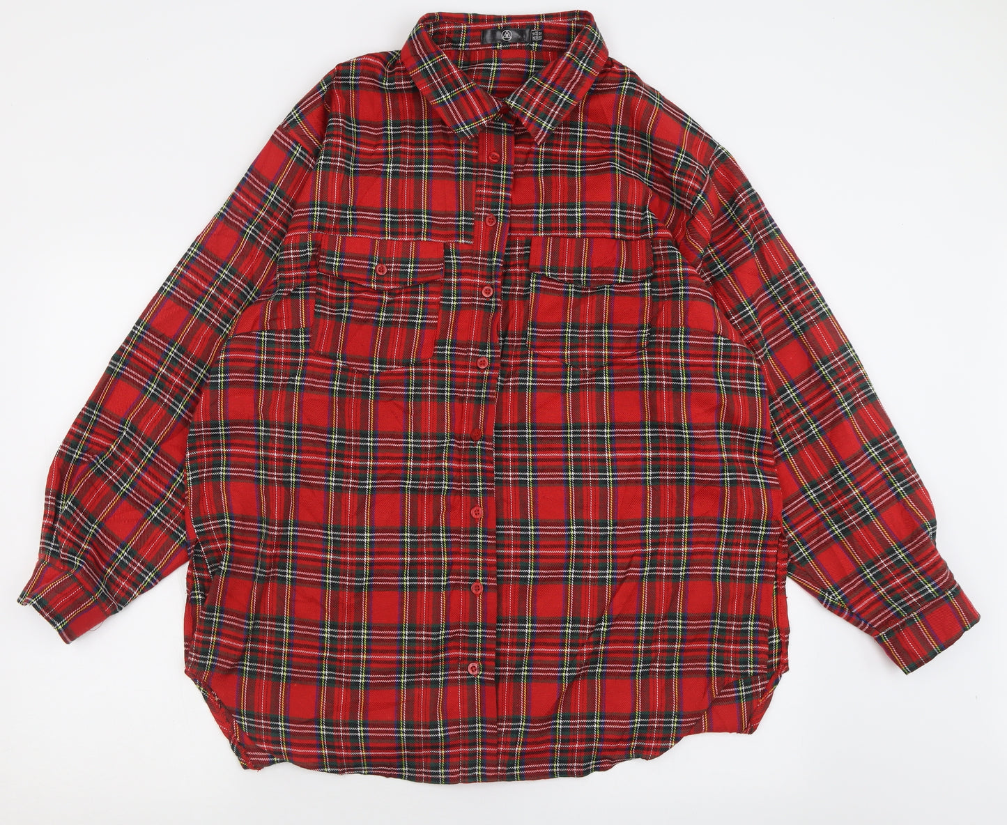 Missguided Womens Red Check Polyester Tunic Button-Up Size 16 Collared