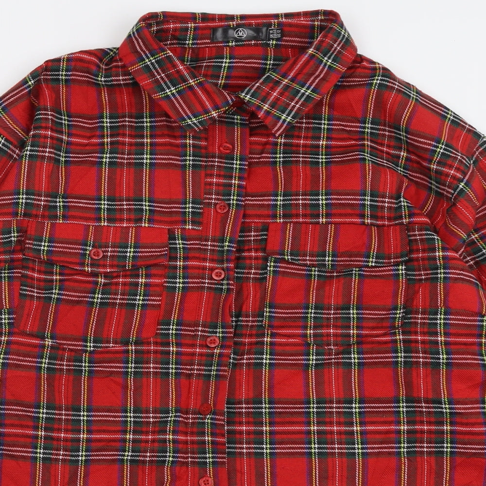Missguided Womens Red Check Polyester Tunic Button-Up Size 16 Collared