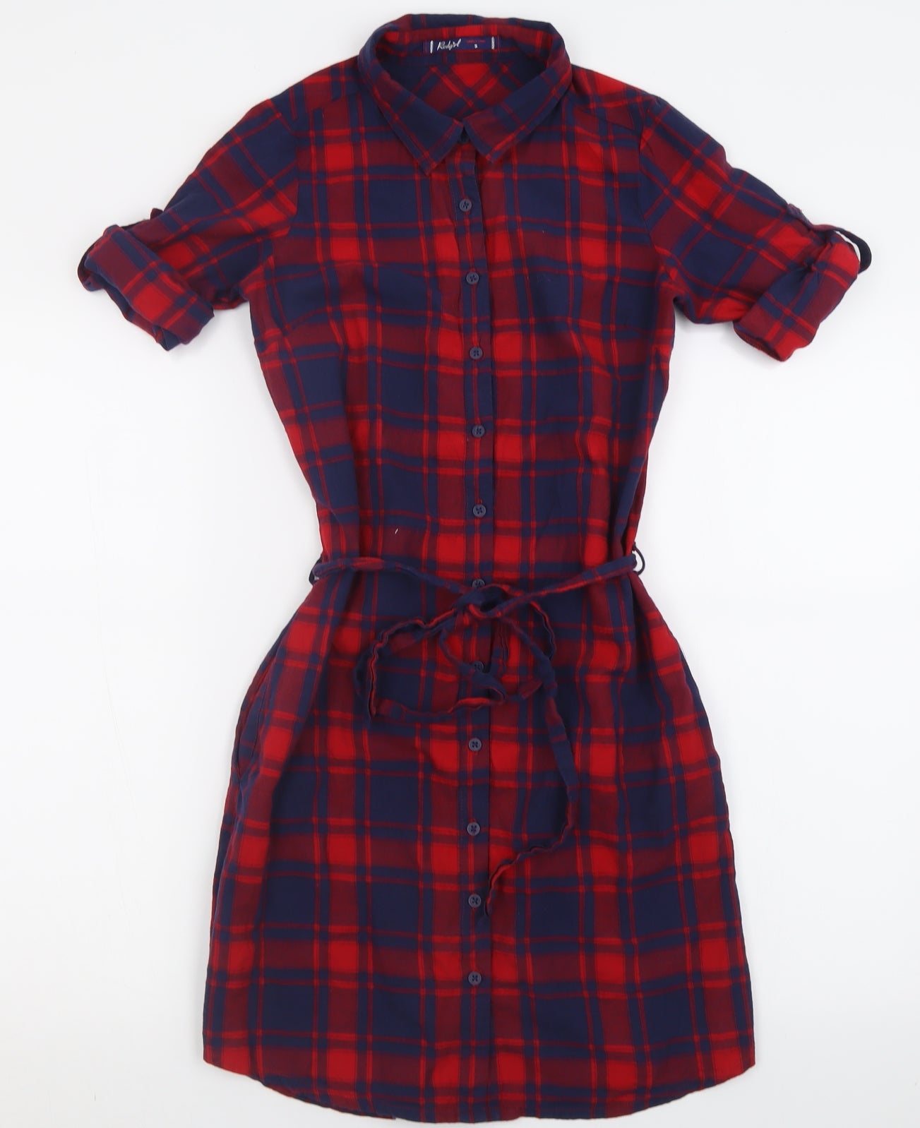 Simply Chic Womens Red Check Polyester Shirt Dress  Size S  Collared Button