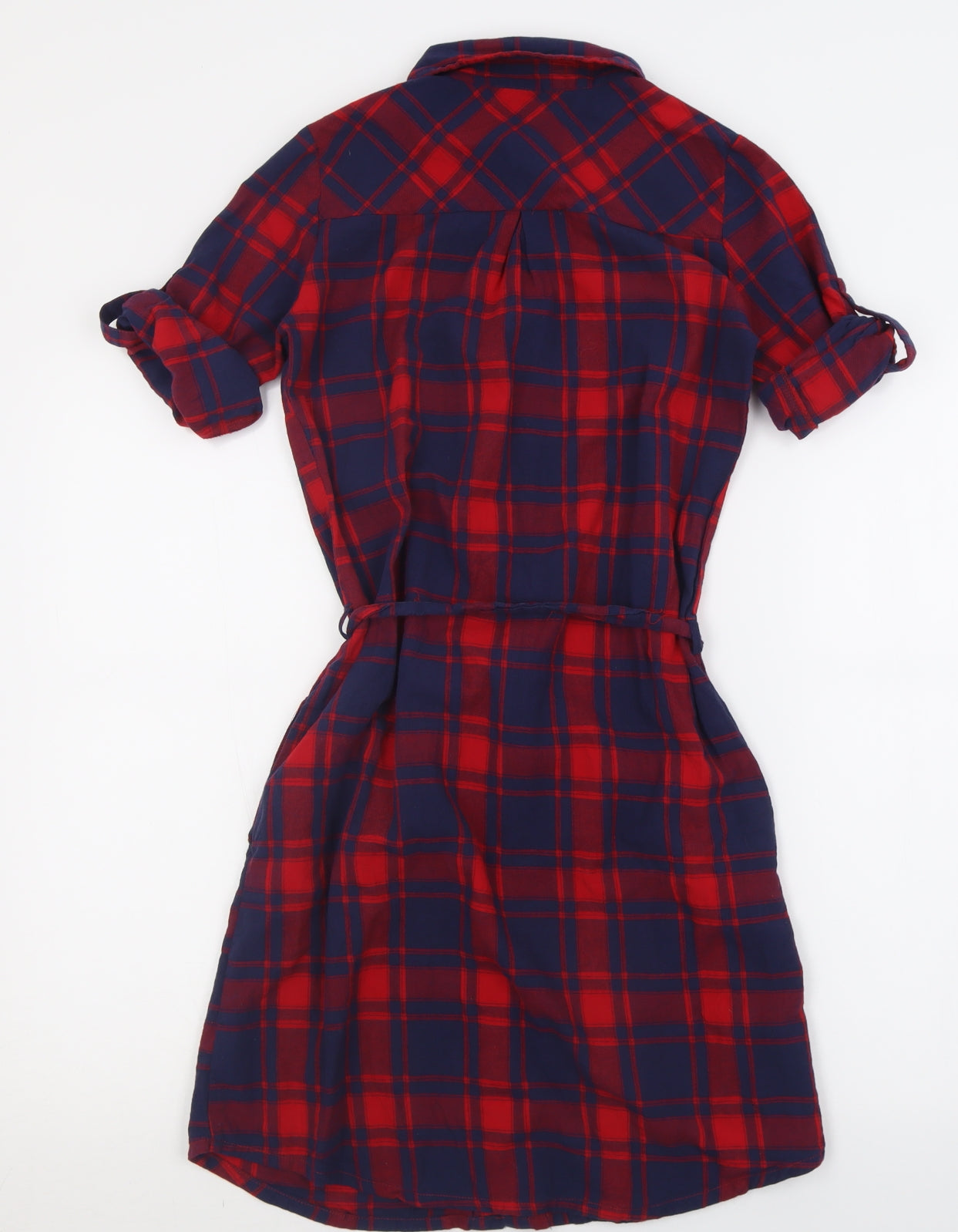 Simply Chic Womens Red Check Polyester Shirt Dress  Size S  Collared Button