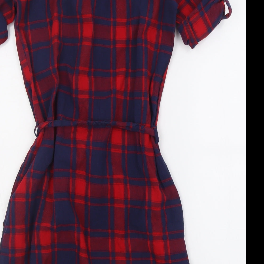 Simply Chic Womens Red Check Polyester Shirt Dress  Size S  Collared Button